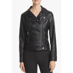 Karl Lagerfeld Black Moto‎ Faux Leather Embroidered Jacket Size Medium